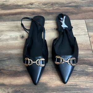 JF Pippa pointed flat sling backs size 11 dress shoes black office night out